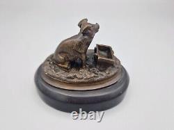 Animal Sculpture Statue Pig in Art Nouveau Style Solid Bronze with Marble Base