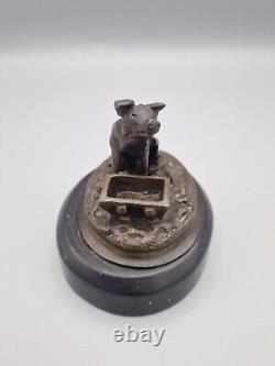 Animal Sculpture Statue Pig in Art Nouveau Style Solid Bronze with Marble Base