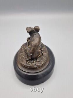 Animal Sculpture Statue Pig in Art Nouveau Style Solid Bronze with Marble Base