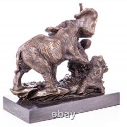 Antique Bronze Elephant Figure on Black Marble Signed