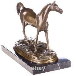 Antique Bronze Horse Figurine on Marble Signed by Artist P. J. Mene