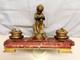 Antique Bronze Inkwell Signed Lemire Susse Brothers And Marble. Cherub Love