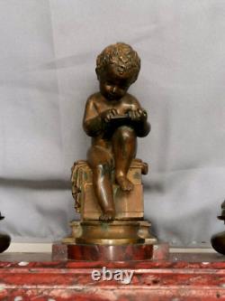 Antique Bronze Inkwell signed LEMIRE SUSSE BROTHERS and Marble. Cherub Love