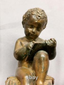 Antique Bronze Inkwell signed LEMIRE SUSSE BROTHERS and Marble. Cherub Love