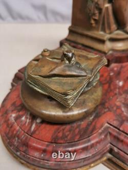Antique Bronze Inkwell signed LEMIRE SUSSE BROTHERS and Marble. Cherub Love