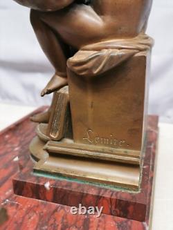 Antique Bronze Inkwell signed LEMIRE SUSSE BROTHERS and Marble. Cherub Love