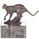 Antique Bronze Panther Figure On Black Marble