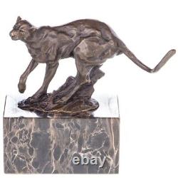 Antique Bronze Panther Figure on Black Marble