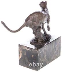 Antique Bronze Panther Figure on Black Marble