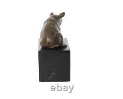 Antique Bronze Sculpture of a Sitting Pig on Black Marble Signed