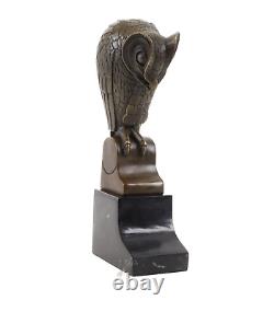 Antique Bronze Sculpture of an Owl on Black Marble