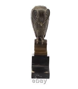 Antique Bronze Sculpture of an Owl on Black Marble