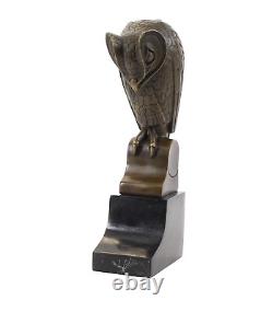 Antique Bronze Sculpture of an Owl on Black Marble