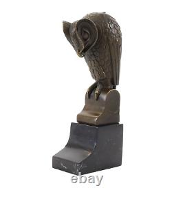 Antique Bronze Sculpture of an Owl on Black Marble