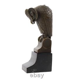 Antique Bronze Sculpture of an Owl on Black Marble