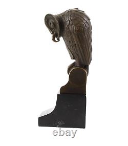 Antique Bronze Sculpture of an Owl on Black Marble