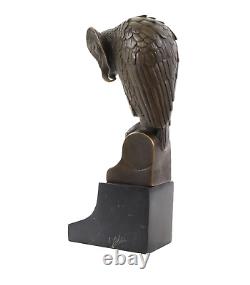 Antique Bronze Sculpture of an Owl on Black Marble