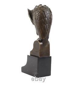 Antique Bronze Sculpture of an Owl on Black Marble