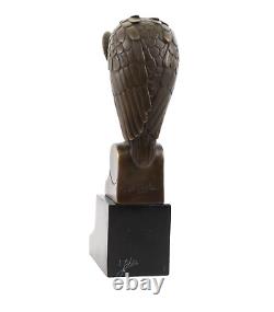 Antique Bronze Sculpture of an Owl on Black Marble