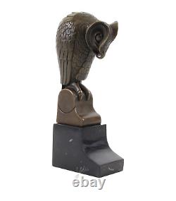 Antique Bronze Sculpture of an Owl on Black Marble