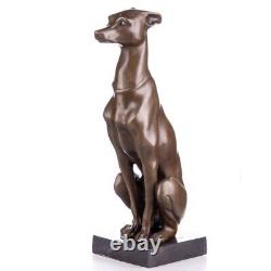 Antique Bronze Signed Greyhound Figurine on Black Marble