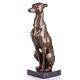 Antique Bronze Signed Greyhound Figurine On Black Marble