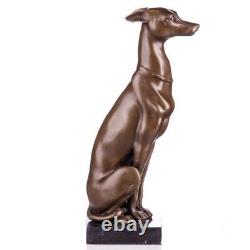 Antique Bronze Signed Greyhound Figurine on Black Marble