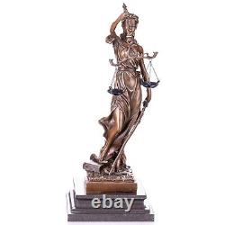 Antique Bronze Statue of Justice on Black Marble After Mayer