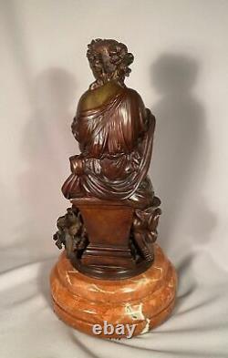 Antique Bronze Woman With Flowers Signed Duchoiselle Marble Base