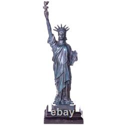 Antique Statue of Liberty in Green Patinated Bronze on Black Marble Signed