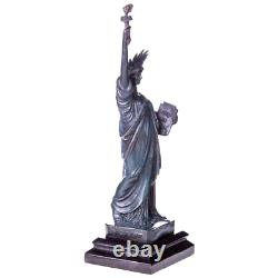 Antique Statue of Liberty in Green Patinated Bronze on Black Marble Signed