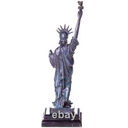 Antique Statue of Liberty in Green Patinated Bronze on Black Marble Signed