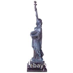 Antique Statue of Liberty in Green Patinated Bronze on Black Marble Signed