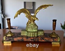 Antique gilt bronze and marble pen holder, signed A. Marionnet (1852–1910) C404
