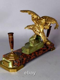 Antique gilt bronze and marble pen holder, signed A. Marionnet (1852–1910) C404
