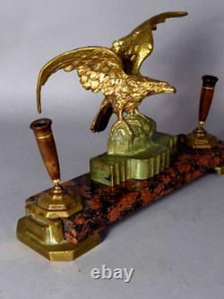 Antique gilt bronze and marble pen holder, signed A. Marionnet (1852–1910) C404