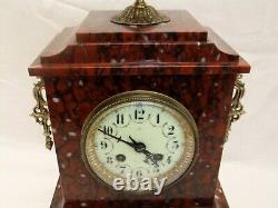 Antique marble and bronze Napoleon III clock with signed fireplace trim