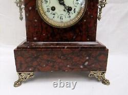 Antique marble and bronze Napoleon III clock with signed fireplace trim