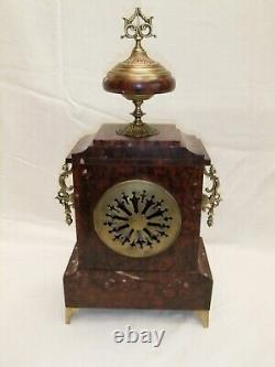 Antique marble and bronze Napoleon III clock with signed fireplace trim