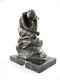 Antique Sculpture Of A Kneeling Woman In Bronze On Black Marble