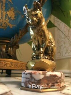 Antoine-louis Barye Bronze Cat Sitting On Base In Marble