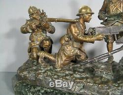 Army Soldier Trench Gunner Hairy Bronze Statue Old Signed Gillet