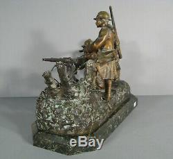 Army Soldier Trench Gunner Hairy Bronze Statue Old Signed Gillet