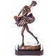 Art Deco Bronze Ballerina Sculpture On Black Marble After Degas