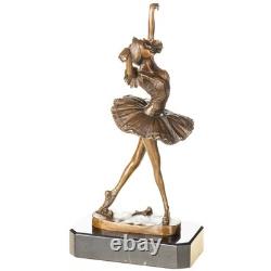 Art Deco Bronze Ballerina Sculpture on a Black Marble Base After Milo
