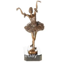 Art Deco Bronze Ballerina Sculpture on a Black Marble Base After Milo