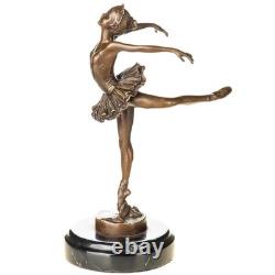 Art Deco Bronze Ballerina Sculpture on a Black Marble Base after Milo