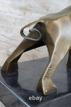 Art Deco Bronze Bull Mounted On Black Marble Base Signed Nick Case