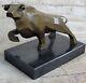 Art Deco Bronze Bull Mounted On A Black Marble Base Signed Nick Sale