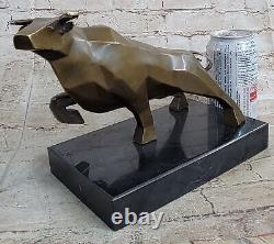 Art Deco Bronze Bull Mounted on a Black Marble Base Signed Nick Solde